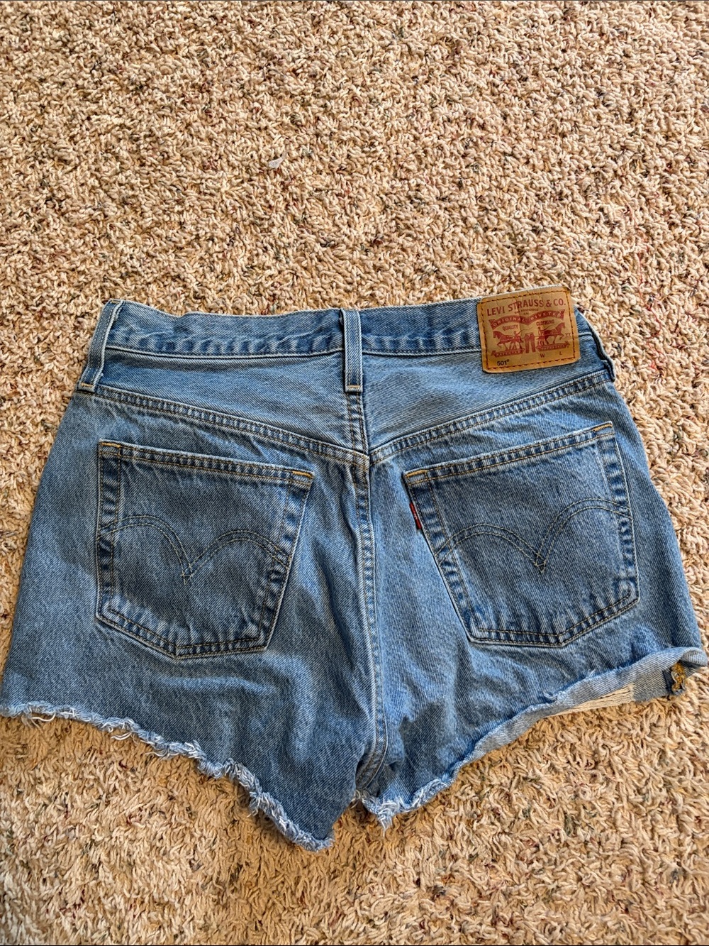 Levi's Light Blue 501 Denim Cutoff Shorts with Frayed Hem